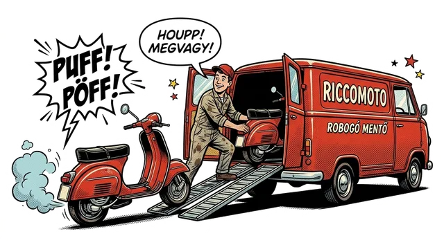 RiccoMoto robogó mentő kisbusz illusztráció